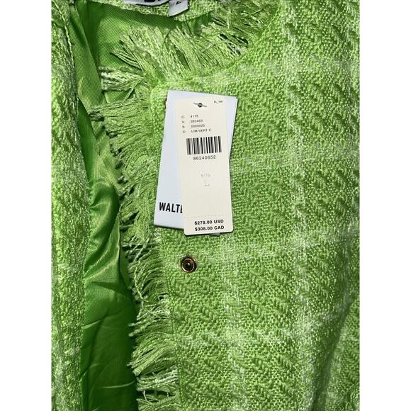 Walter Baker Tweed Blazer Jacket Size Large Lime Green Fray Edge Cropped NWT - Picture 3 of 10